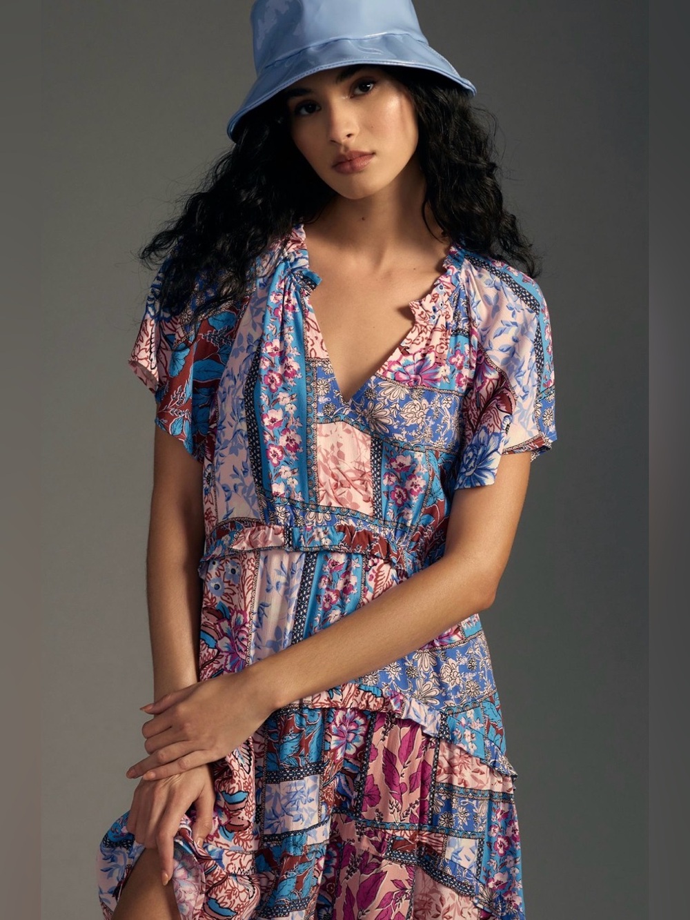 Anthropologie Robin Tiered Mini Dress in Light Mauve
